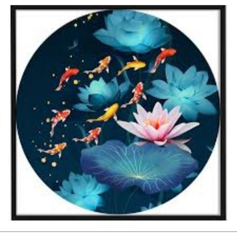 DIY Paket kristik ikan koi 9 lotus pink pola kain cross stitch dmc kerajinan tangan sulaman craft ke