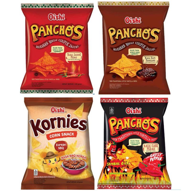 

Oishi Panchos snack tortila Kornies corn Jagung Pedas Sapi panggang ghost paper