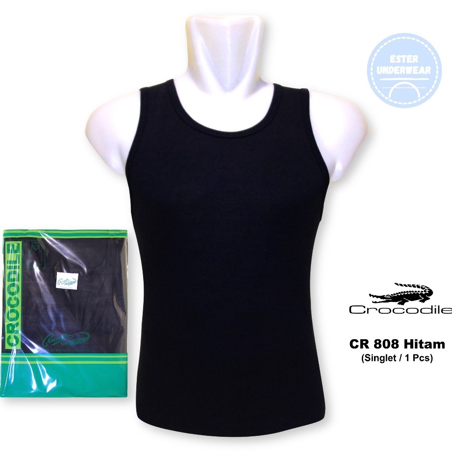 STOK SIAP COD Kaos Singlet Pria CROCODILE CR 88 W Isi 1 Pcs Hitam