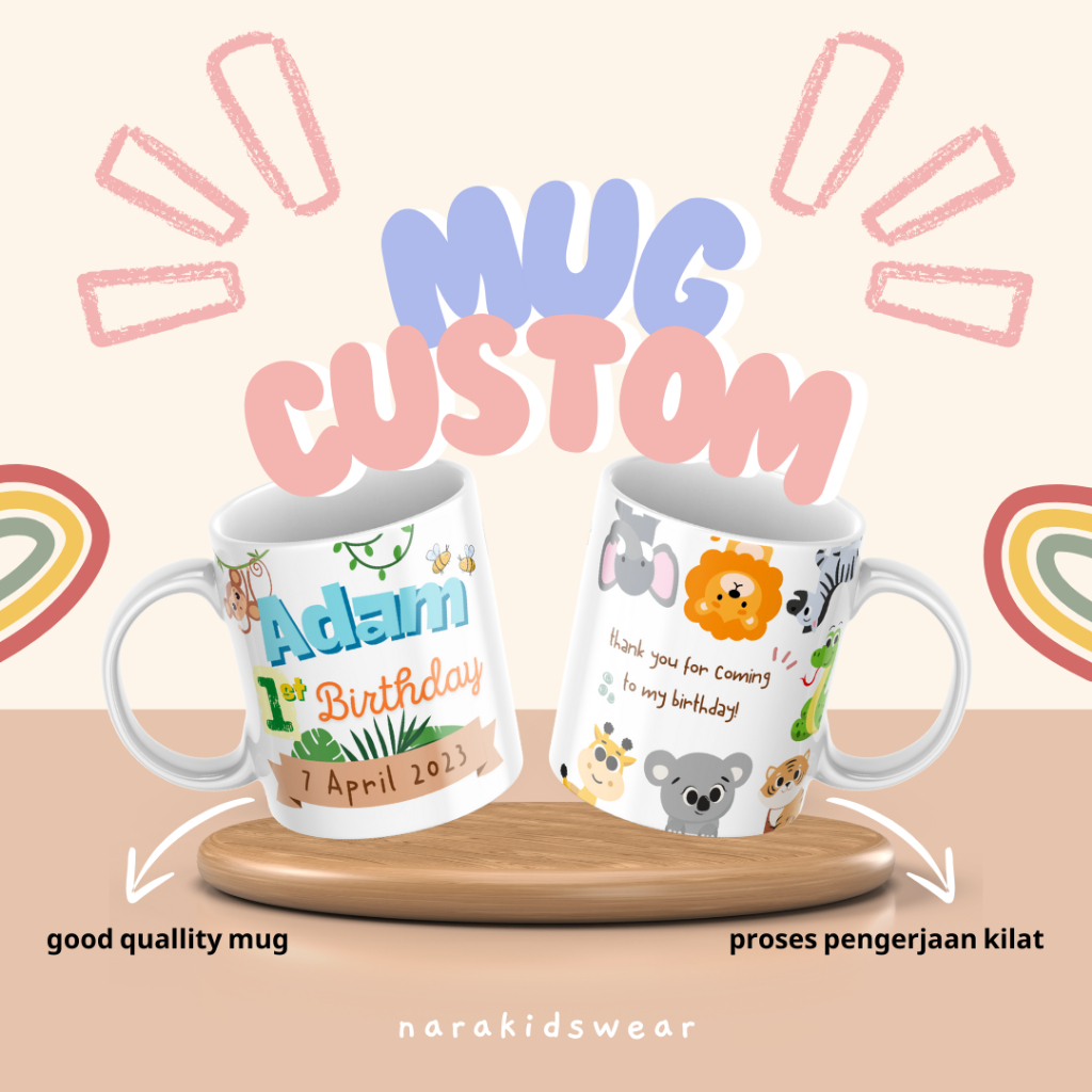 Nara Kidswear - Souvenir Ulang Tahun Mug/ Kado Ulang Tahun Cewek/ Hampers Bayi/ Dinosaurus