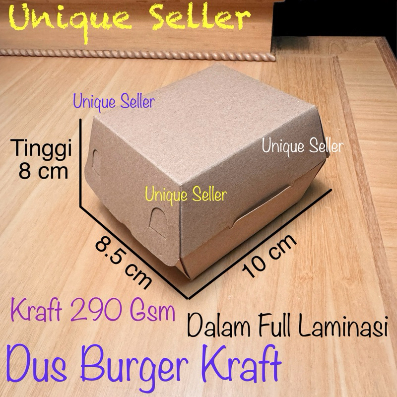 Dus Box Kotak Burger Jajan Snack 10x8.5x8 Kraft Full Laminasi / Dus Box Kotak Roti Kue Cake Pisang G