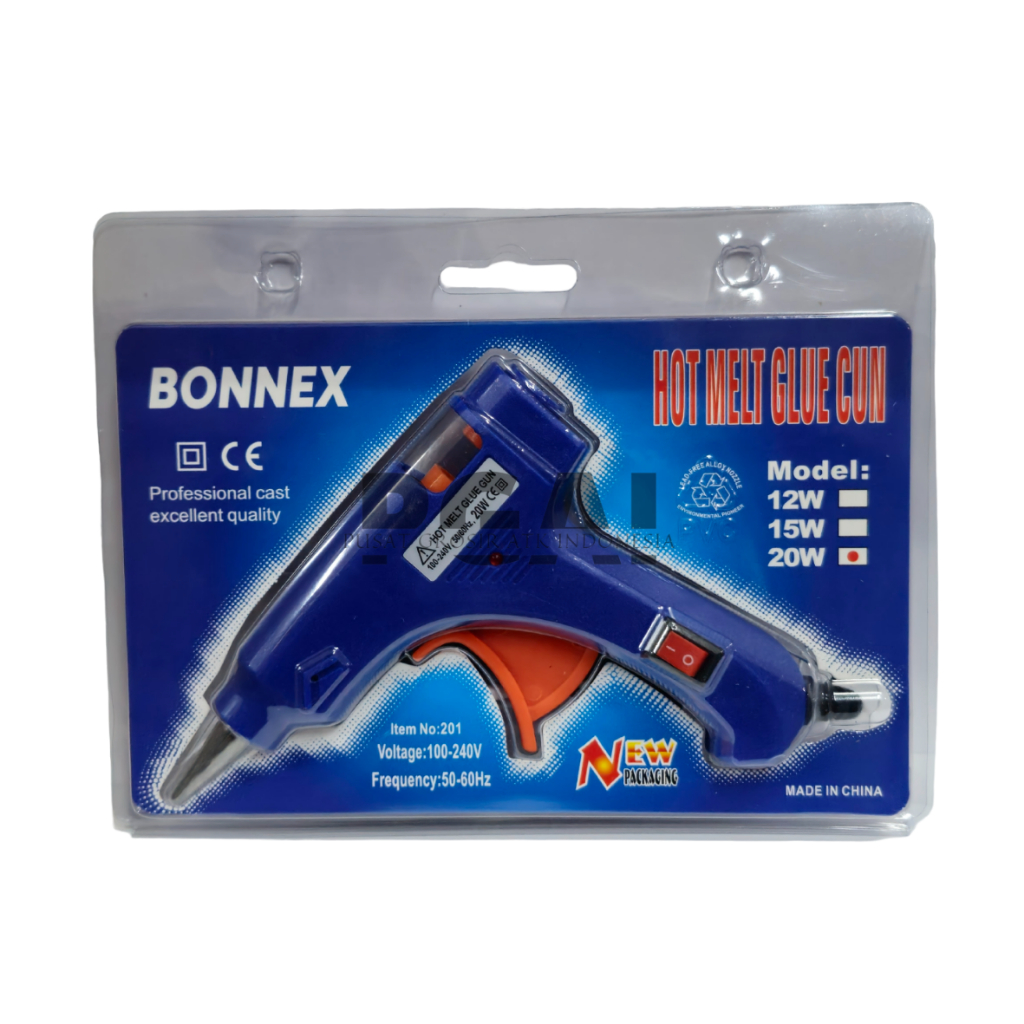 

ALAT LEM TEMBAK MERK BONNEX HOT HELT GLUE GUN VOLTAGE 100-240V 20 WAT