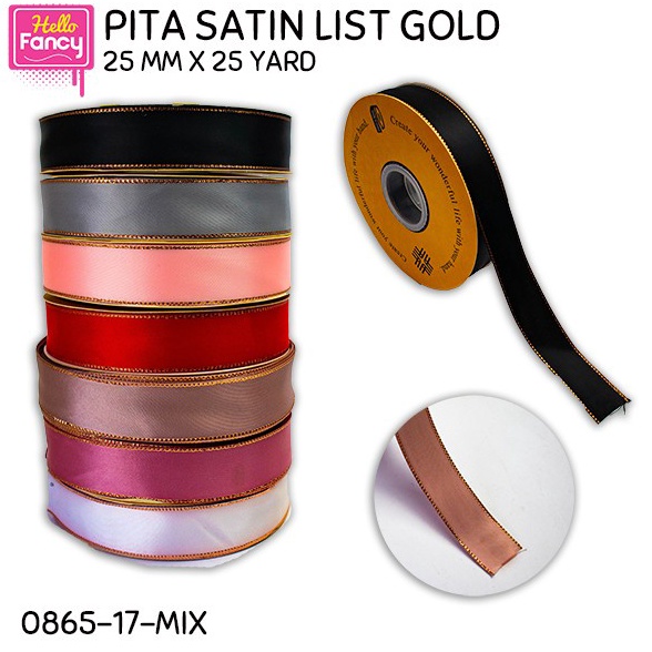 

Super Sale PIta Ribbon Pita Gulung Satin Warna List Gold 25 mm x 25 yard 1 Roll IY