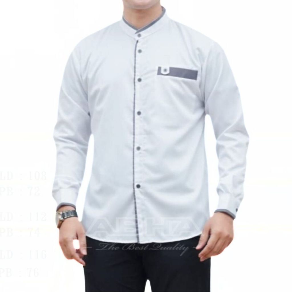 PREMIUM Baju Koko pria Dewasa Atasan Muslim Pria Dewasa Lengan Panjang Polos Putih - Kemko List