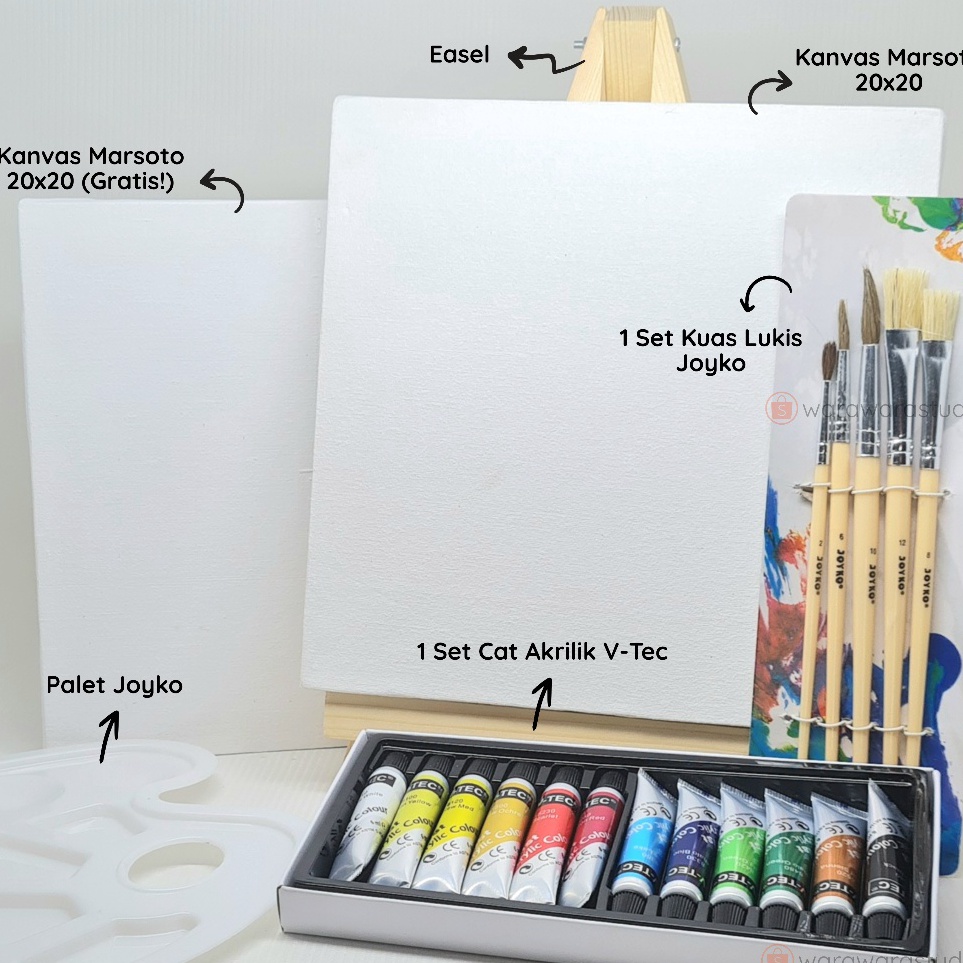 

ART Y8T4 Paket Melukis Painting Kit Lengkap Premium 1 Kanvas 2x2 Easel Cat Akrilik Palet Kuas BEST VALUE