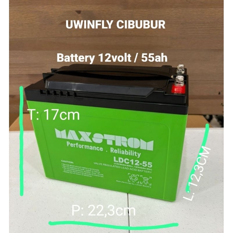 Battery 12volt / 55ah untuk SELIS atau UWINFLY Roda Tiga