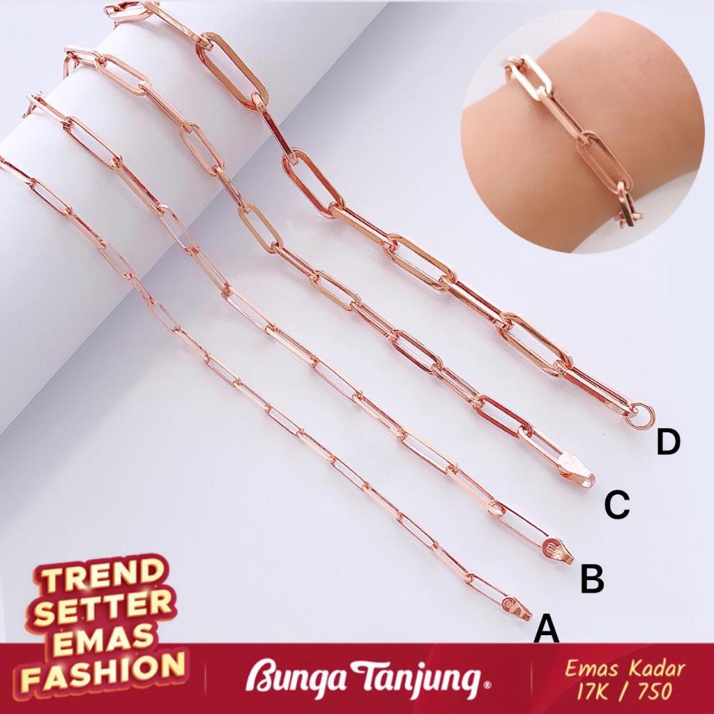 GELANG RANTAI PAPERCLIP VARIASI - EMAS 17K - BUNGA TANJUNG GOLD