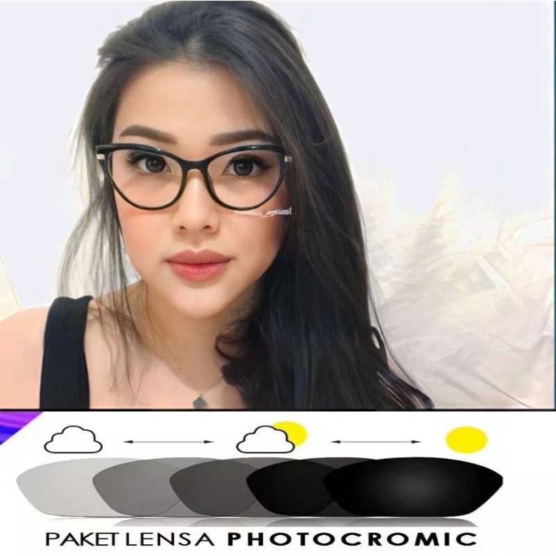 Kacamata Cate eye wanita Photocromic kacamata minus lensa antiradiasi blueray kacamata 1018