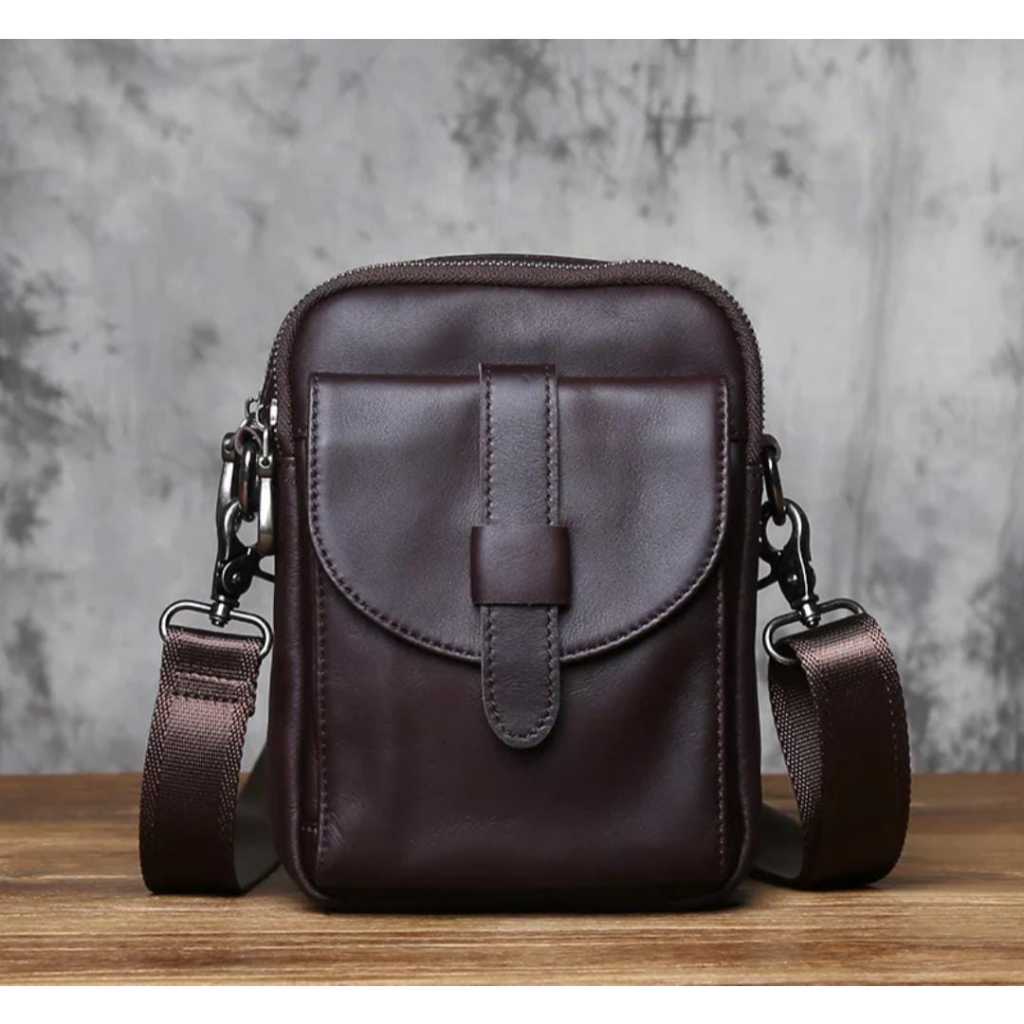 Tas Selempang Kulit Asli Sapi - Tas Kulit Selempang Bahu Pria - Tas Kulit Pria - Tas Selempang