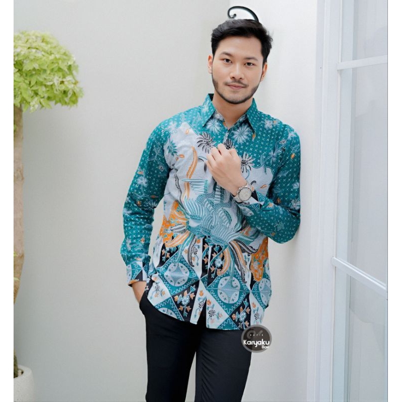 BAJU KEMEJA BATIK PRIA LENGAN PANJANG SIZE M L XL XXL WARNA HIJAU SAGE TOSCA BSWART HRB026 | BATIK H