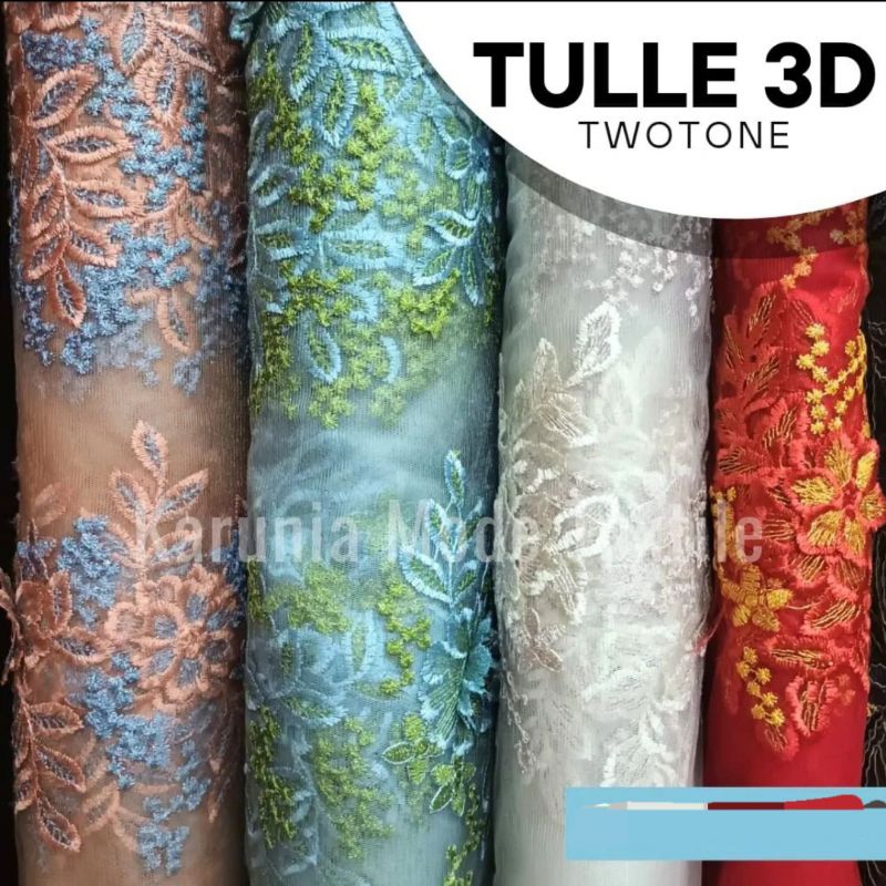TILE/TULE BORDIR 3D TWOTONE, BAHAN KEBAYA