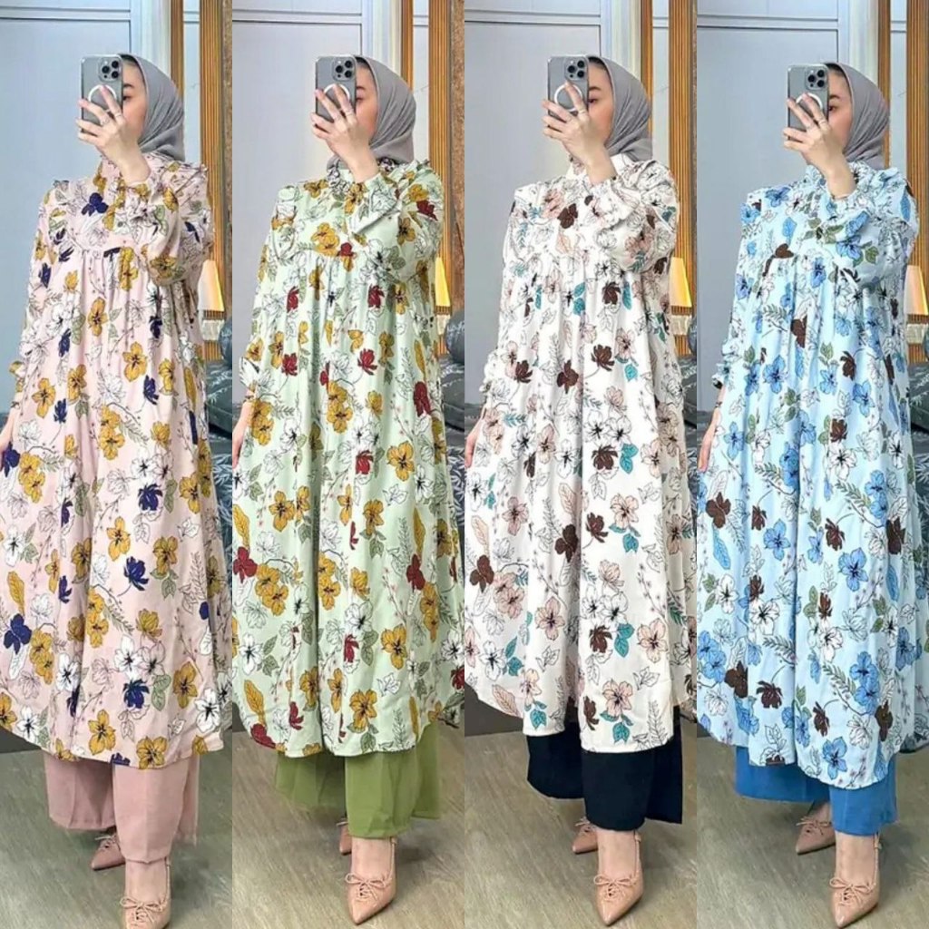 oneset long tunik setelan tunik rayon setcel kulot crincle