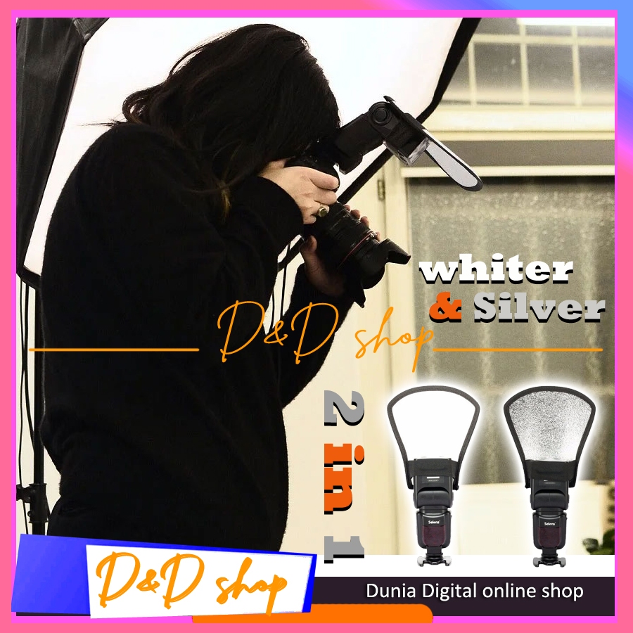 Kamera Flash Diffuser Softbox Reflektor 2 In 1 White Silver