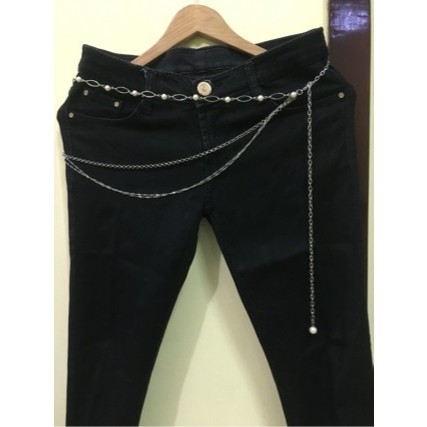 Tali Sabuk Ikat Pinggang Model Rantai Silver Mutiara Belt