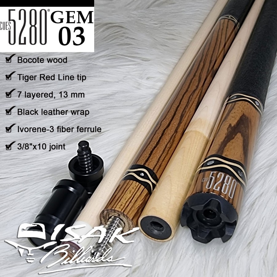 5280 USA GEM03 Pool Cue - Billiard Stick Biliar Stik Bocote Tiger Tip