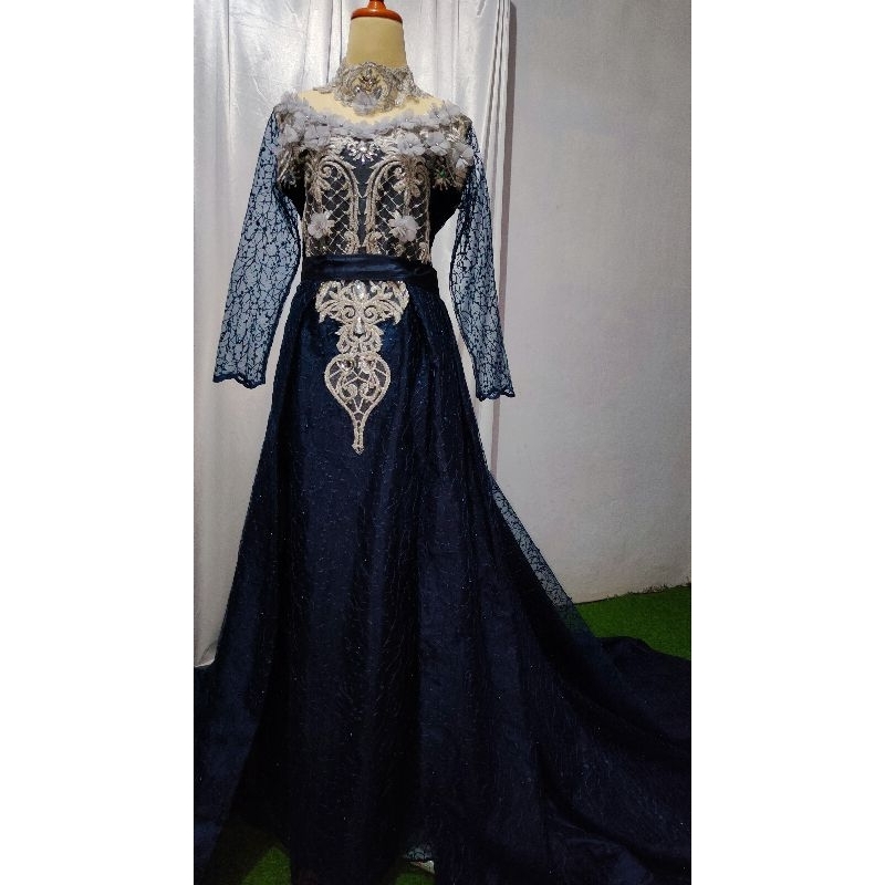 slim navy preloved gaun pengantin second