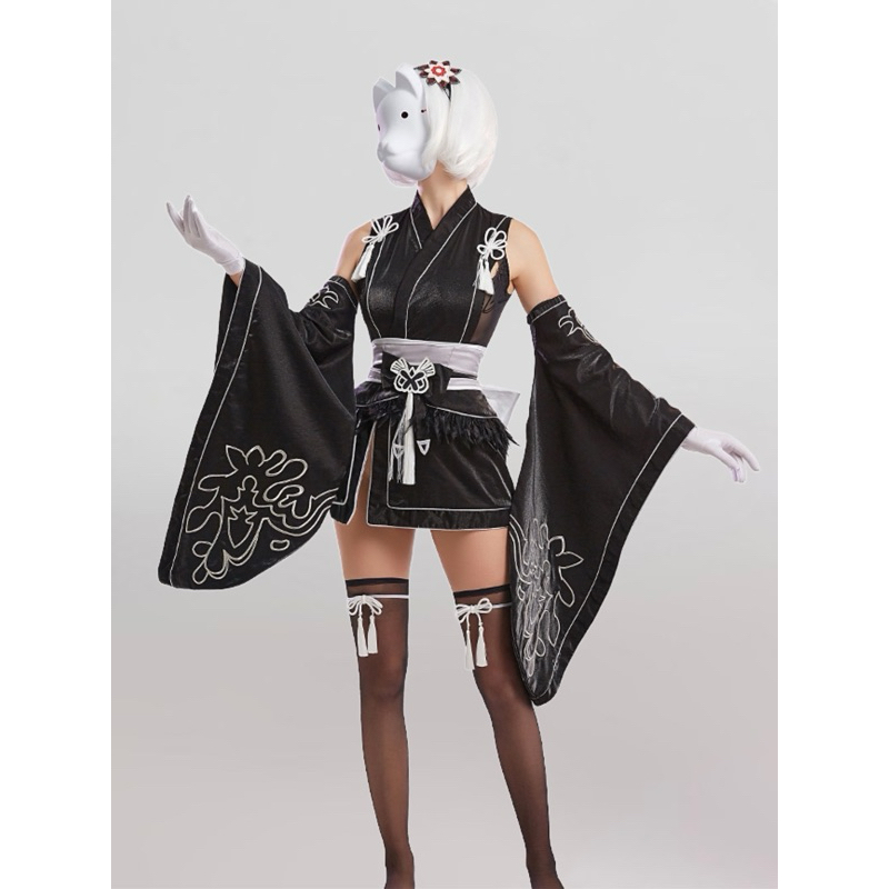 【Lolicos】Ready Nier Automata 2B Kimono Cosplay Costume Fullset Wig Game Kostum 2b NieR Free Wig + Ki