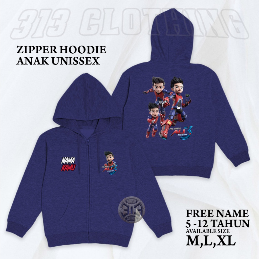 Hoodie Zipper Anak Ejen Ali Musim 3 / Jaket Ejen Ali Anak Season 3 Gratis Nama