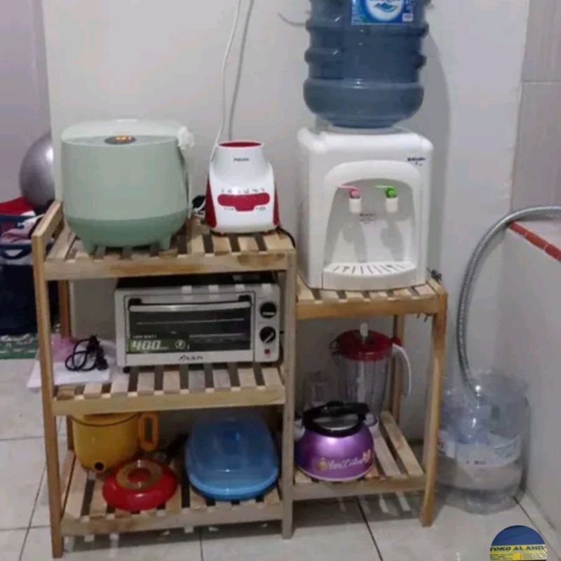 RAK DISPENSER DAN MAGICOM DARI KAYU | RAK DAPUR SERBAGUNA
