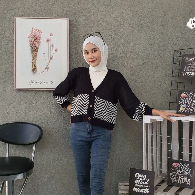 [ COD PROMO ] LITTLE ZIGZAG CARDIE RAJUT / CARDIGAN BAHAN RAJUT / CARDGIAN KEKINIAN / OOTD HIJAB / O