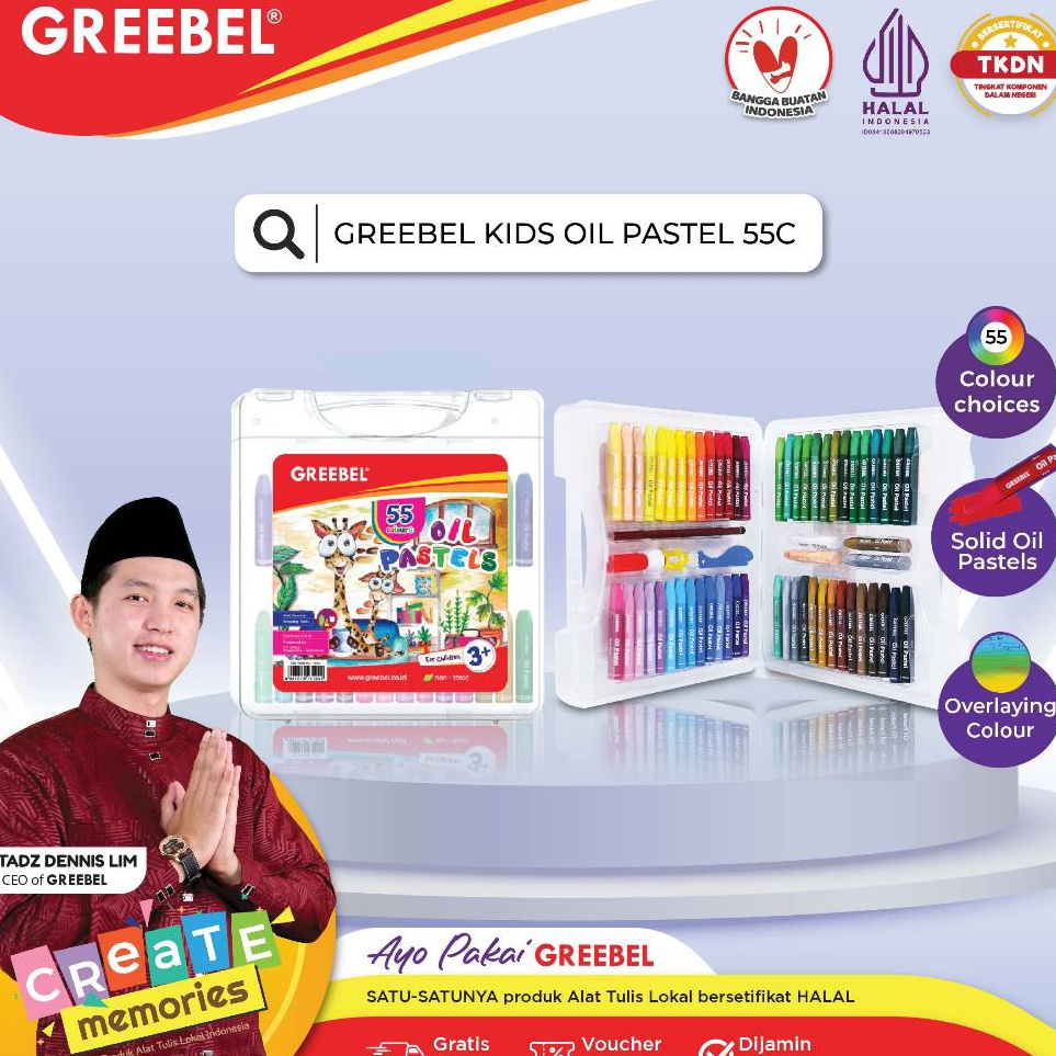 

Super Premium GREEBEL Crayon Krayon Kids Oil Pastel 55 Warna 55C tdk berdebu cerah utk anak sekolah art tdk beracun