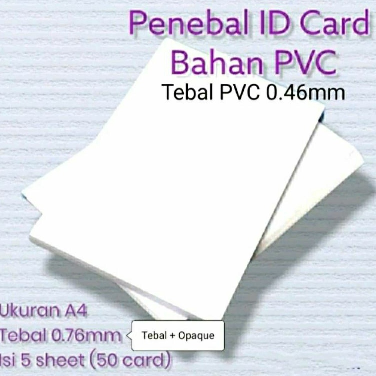 

Baru Puas Bahan PVC ID CARD tulang tengah ada lem di kedua sisi untuk KTP Kartu Pegawai dll 1 pak isi 5 lembar ukuran A4