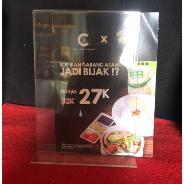 

tempat browsur//barcode//menu akrilik 15 cm x 21 cm (A5) model T potret