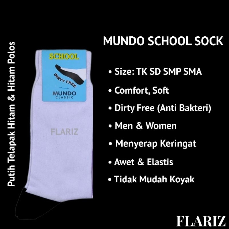 Kaos Kaki Sekolah MUNDO, Kaos Kaki Mundo School Original Anti Bakteri Kaos Kaki Mundo Alas Hitam Seb