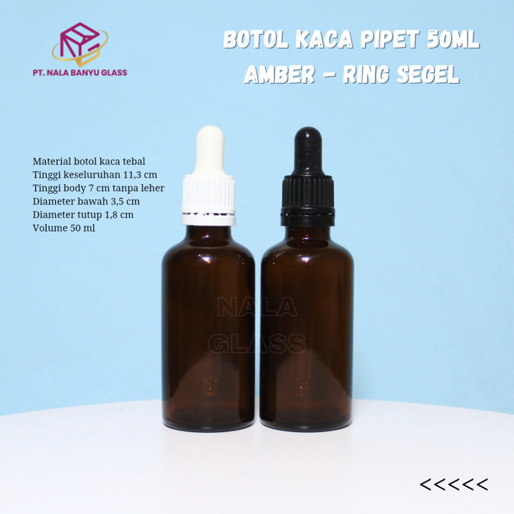 botol kaca pipet 50ml amber / coklat / botol tetes 50ml / botol serum 50ml