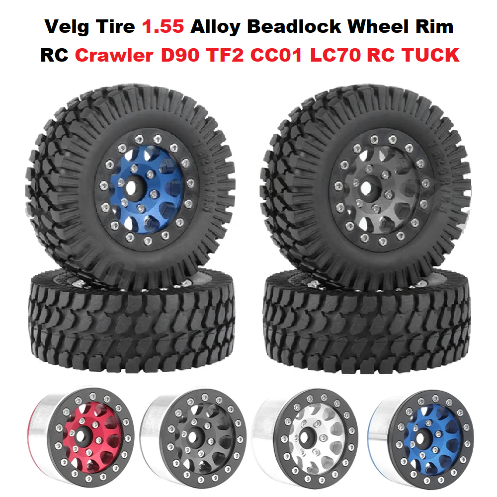 Velg Tire 1.55 Metal Alloy Beadlock Wheel Rim RC Crawler D90 TF2 CC01 LC70 JIMNY Upgrade Ban velg MN