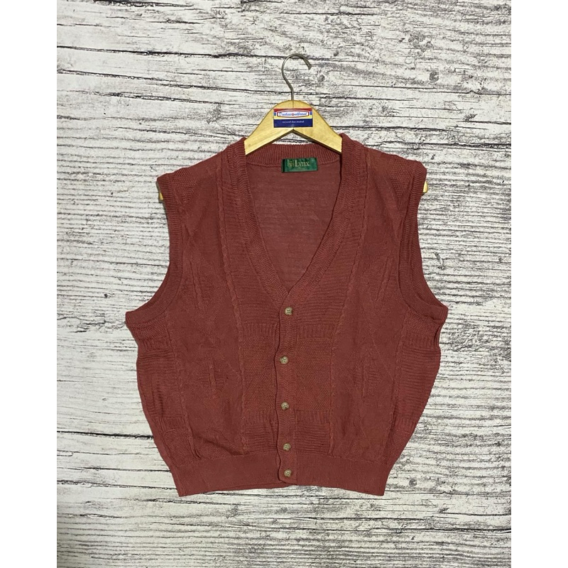 Vest rompi knit knitwear outer unisex vintage casual Lynx motif second