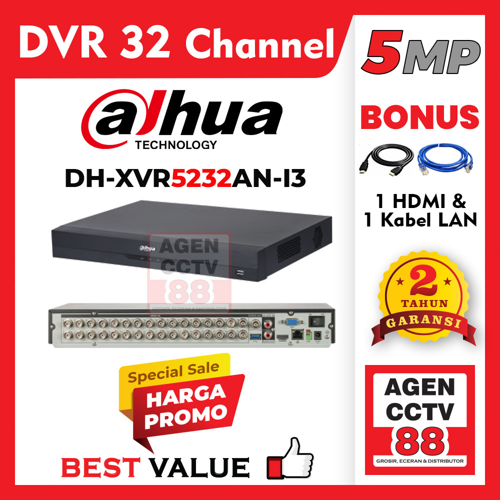 DVR DAHUA 32CH 32 CHANNEL 5MP DH-XVR5232AN-5M-I3 H.265 Garansi Resmi Dahua 2 Tahun