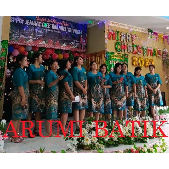 Seragam Batik Wanita Grosir Murah Dress Modern Brukat Hijau Tosca Jumbo Big Size