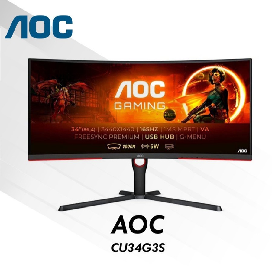 Monitor Gaming Ultrawide LED AOC CU34G3S 34" Curve 165hz WQHD VA 1ms