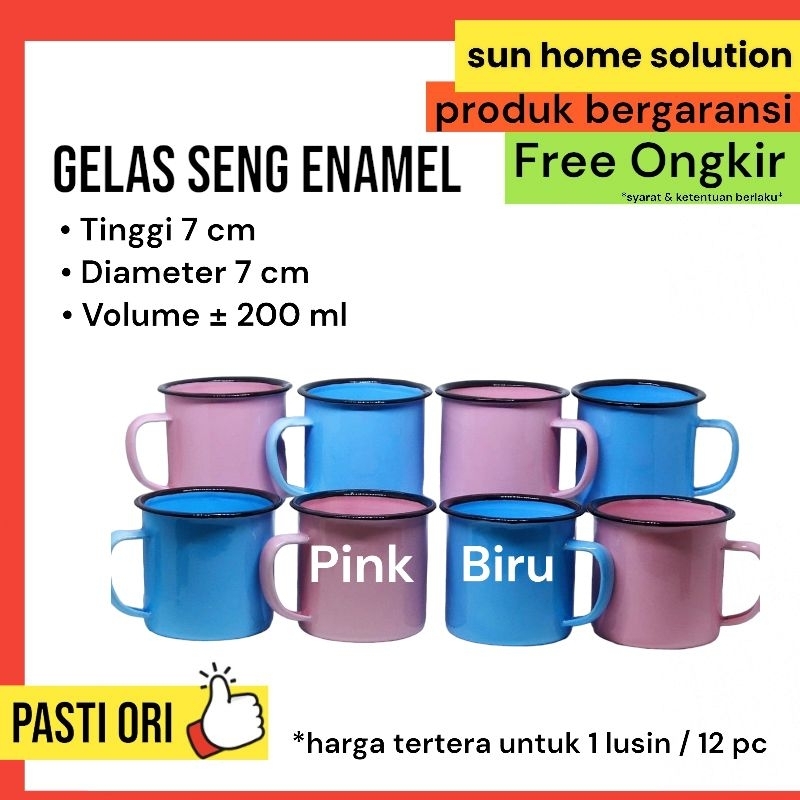 Cangkir Gelas Enamel Seng Jadul 7cm Biru Pink Blirik Blurik Vintage