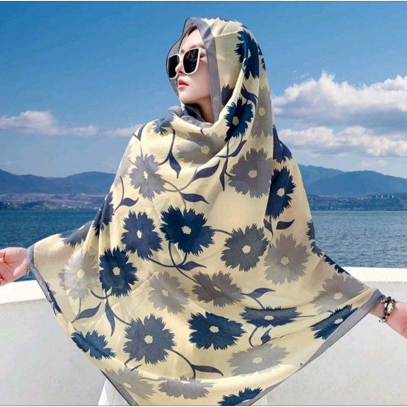 𝘼𝙡𝙞𝙮𝙖𝙝 𝙁𝙚𝙨𝙮𝙚𝙣 Pashmina Motif Brown Katun Viscose 190X90 Supplier Hijab Termurah Grosir Fashion Wanit