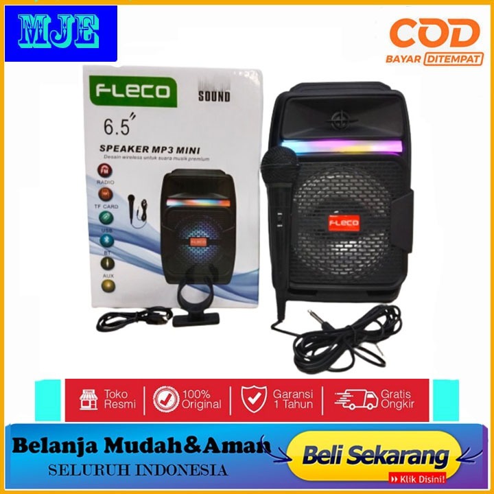 Fleco Speaker Bluetooth F-6111A Bonus Mic Karaoke promo new free mic 1 pis