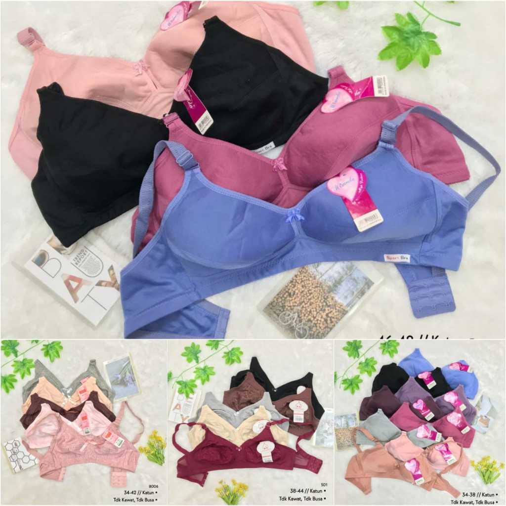 Bra Tanpa Busa Tanpa Kawat Kait 2, 3 BH Tidur KECIL - JUMBO Katun Polos Cup Besar Cup Sedang Full Cu