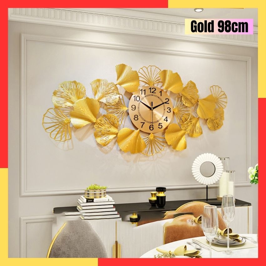 Jam Dinding Besar Tempel Gold 98/90CM Aesthetic Unik Minimalis Mewah Elegan Modern Hias Ruang Tamu