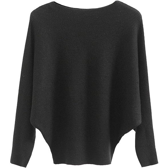 Sweater Boat Neck Oversized Ringan Atasan Batwing Sleeve Ribbed Rajutan Pullover