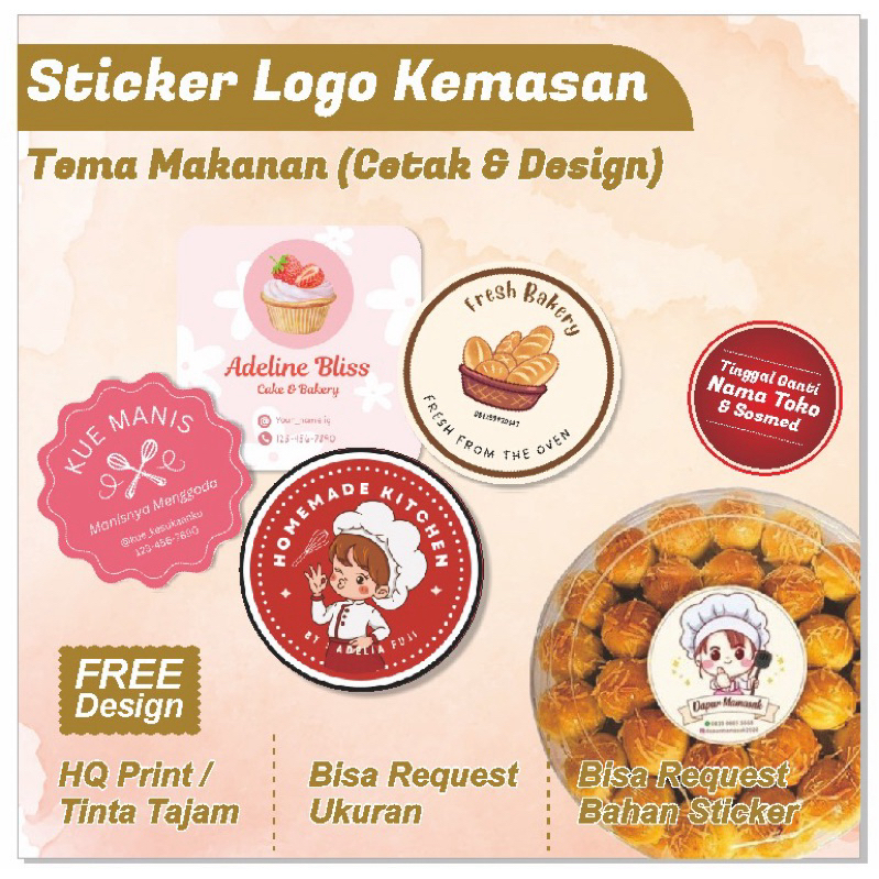 

Cetak sticker label kemasan makanan,toples kue kering dan botol