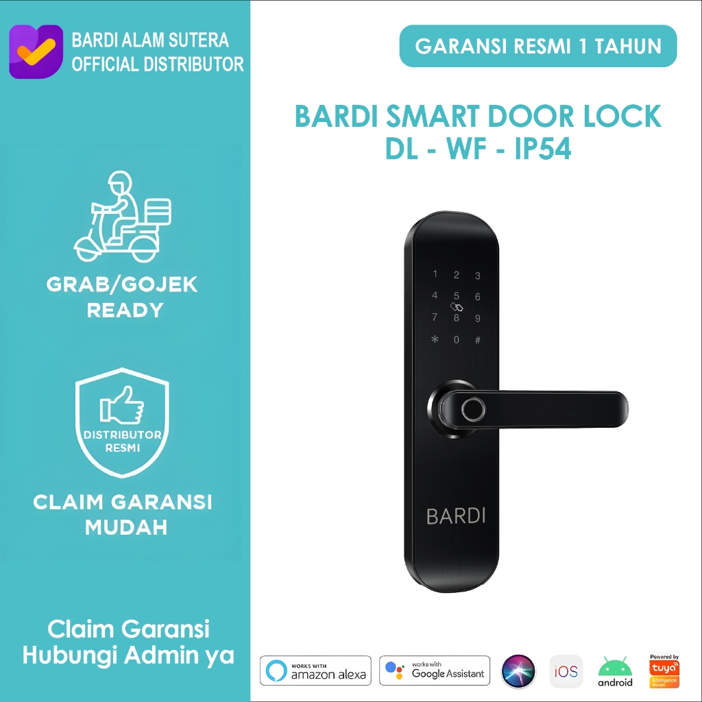 BARDI Smart Door Lock Handle Kunci Pintu Digital With Fingerprint Waterproof WiFi