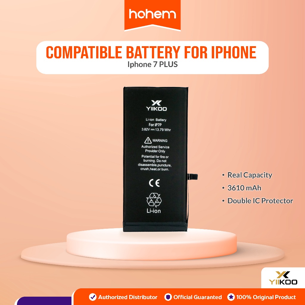 YIIKOO Baterai Iphone 7+ 7 PLUS High Capacity Battery Batre Batrai Dual Double Power HP Handphone Ap