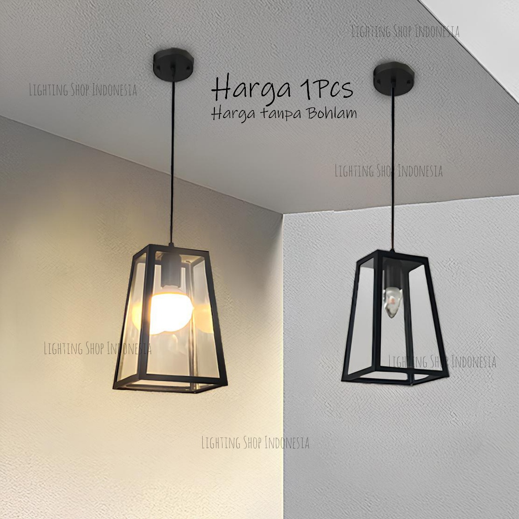 Lampu gantung kotak kaca waterproof teras retro vintage mini bar meja