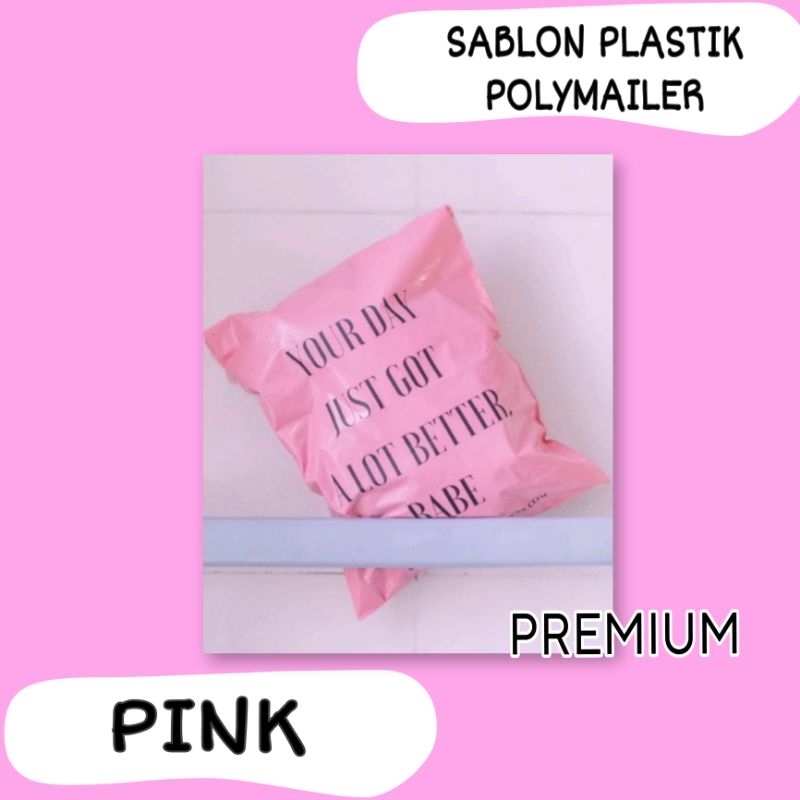 

COSTUM SABLON POLYMAILER PLASTIK PACKING WARNA BABY PINK ( min order 1000pcs)