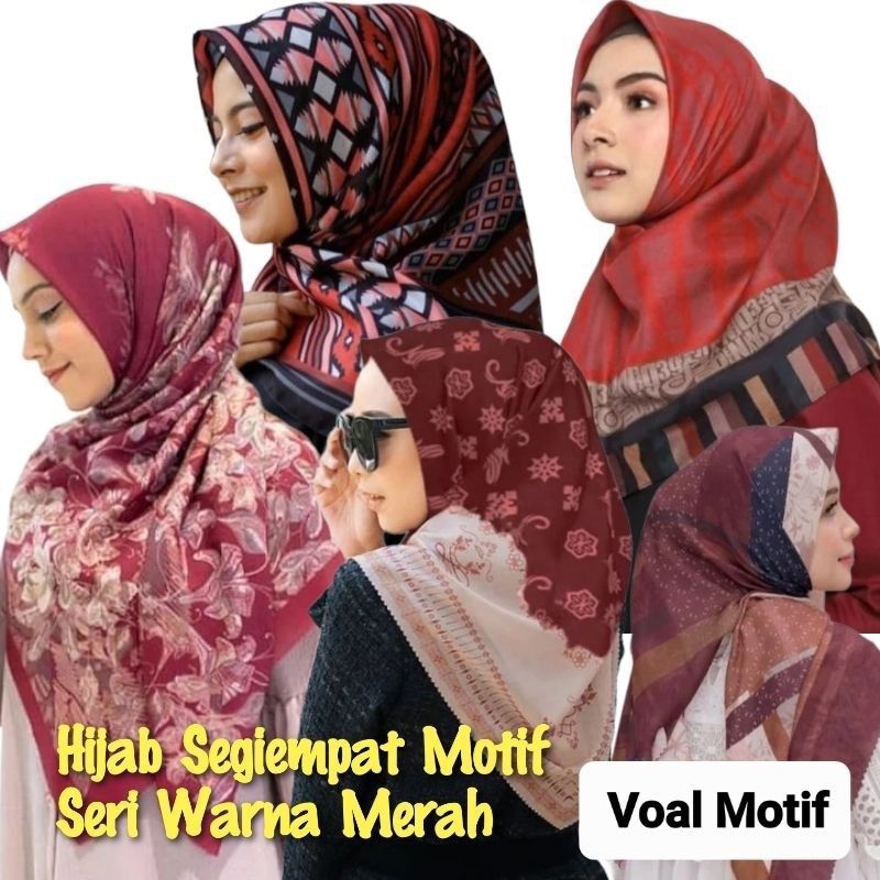 Hijab Segiempat Motif Warna Red/Merah/Maroon Series