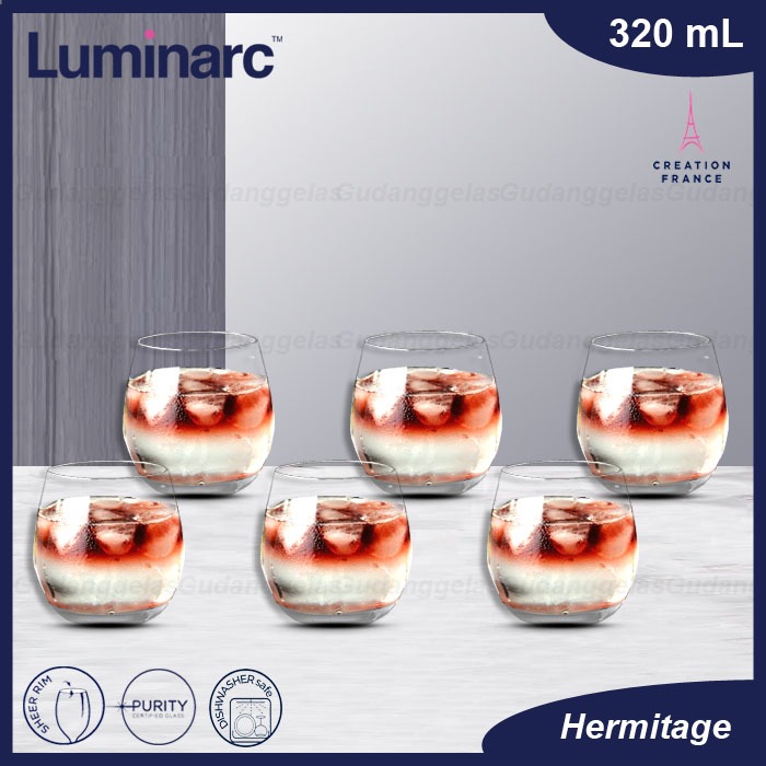 1 SET 6 PCS Luminarc Gelas Whisky/Luminarc Gelas Kaca Cocktail/Luminarc Hermitage 320ml/Luminarc Coc