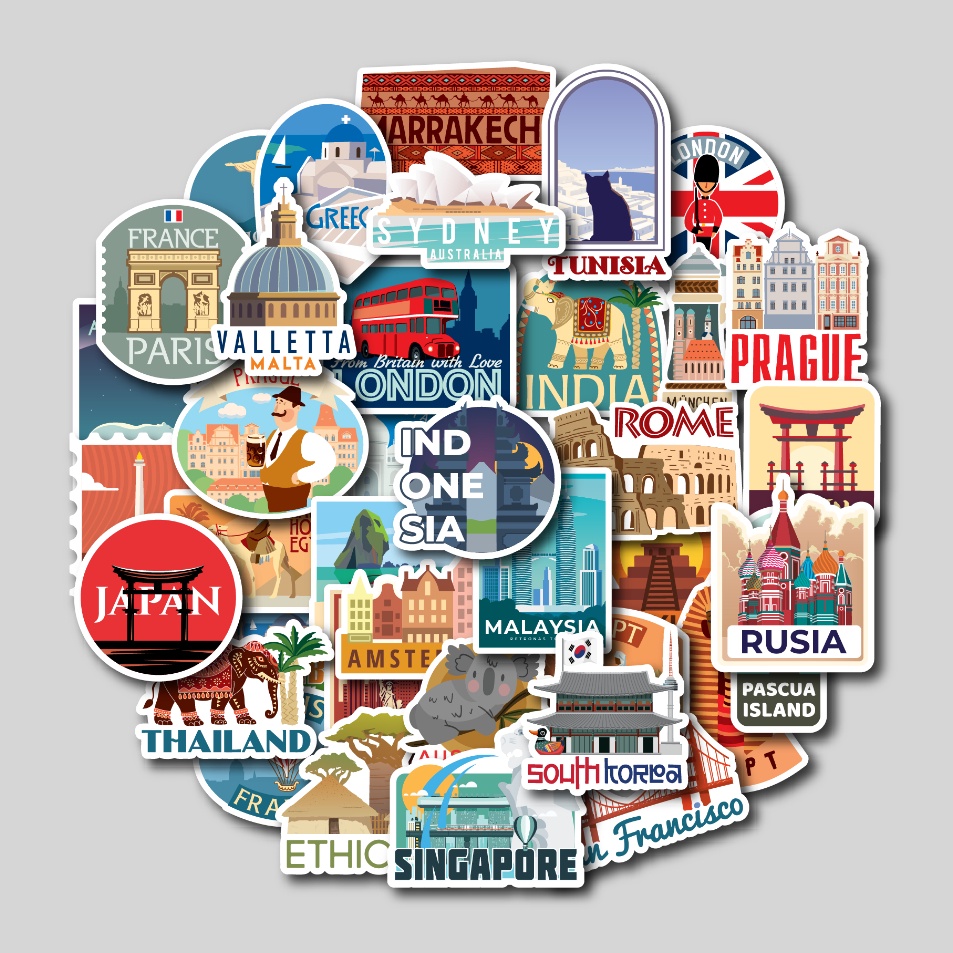 

STICKER PACK WORLD TRAVEL STICKER TUMBLER STIKER LAPTOP KOPER HELM