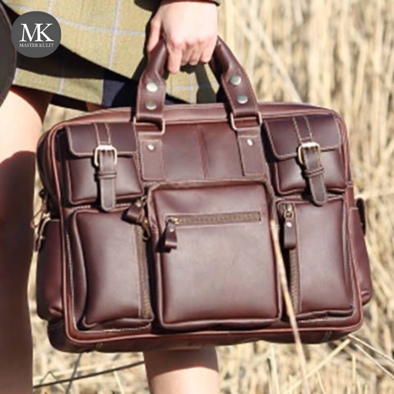 Tas Kulit Multifungsi Weekender Travel Duffle Bahan Kulit Super Asli Mk.033