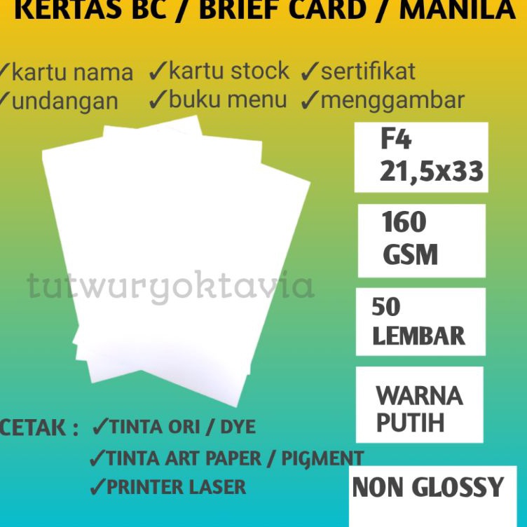 

Best Kes brief cardBC putih 16 gsm F4 isi 5 lembar